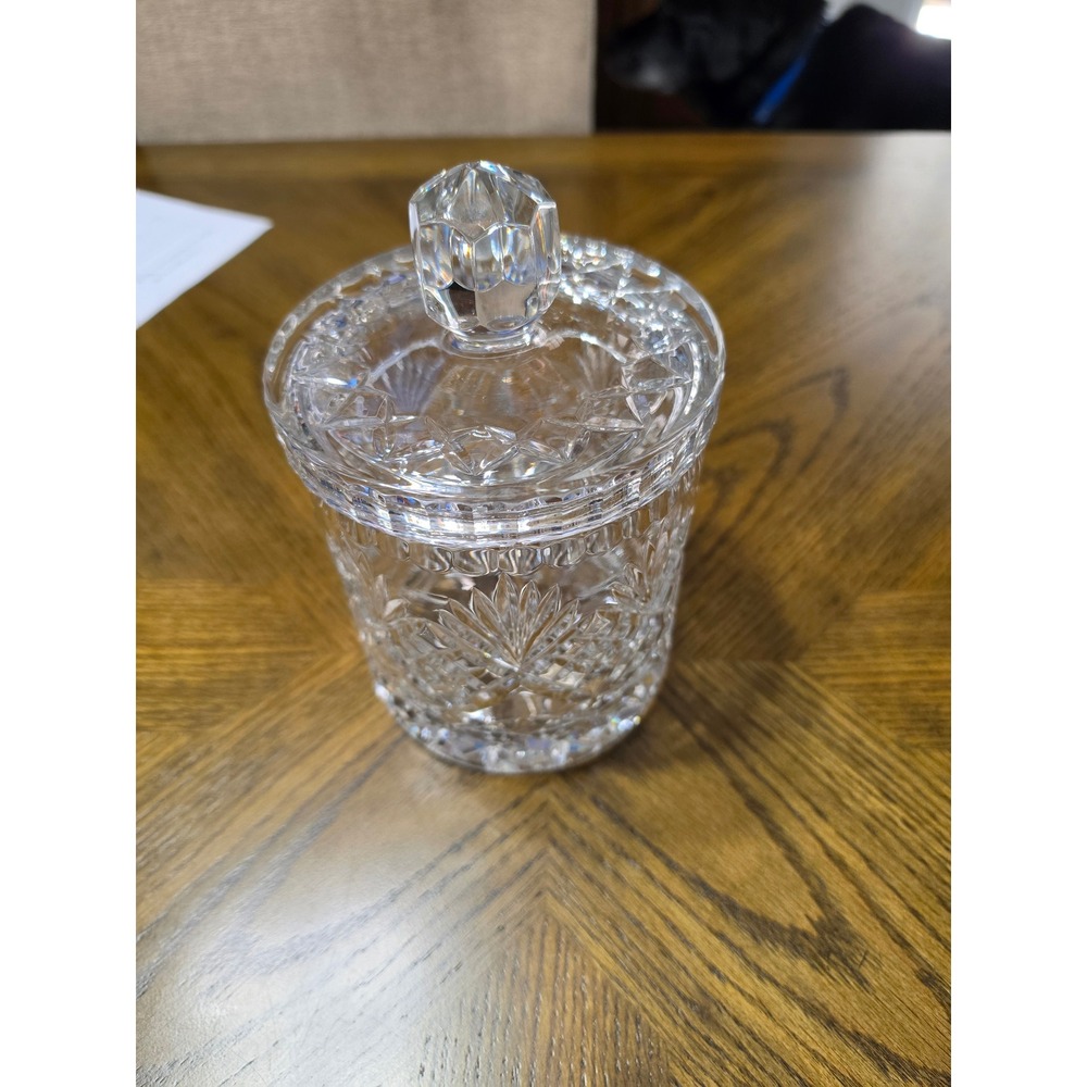 Vintage Cut Lead Crystal Biscuit Barrel Jar with Lid Starburst Diamond Pattern